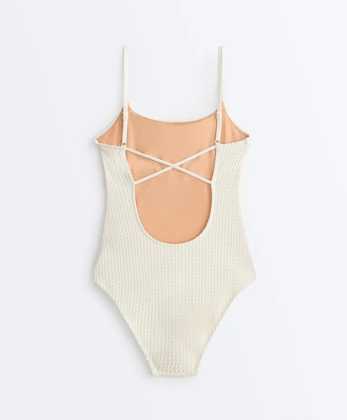 Maillot de bain à col rond en crochet texturé bulles Maillot de bain à col rond en crochet texturé bulles