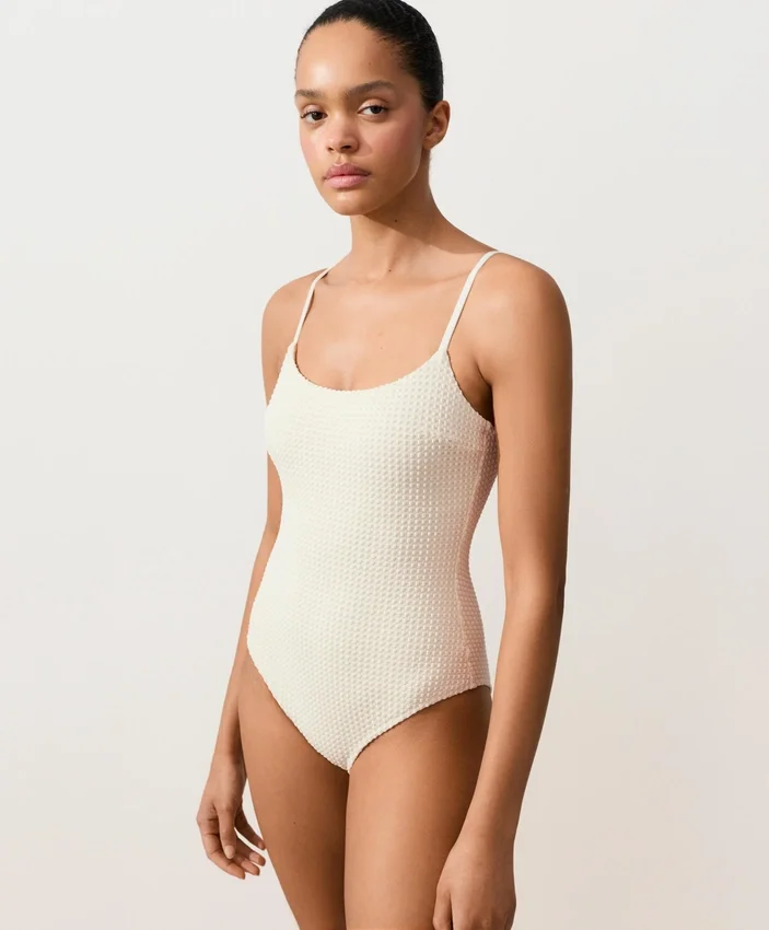 Maillot de bain à col rond en crochet texturé bulles Maillot de bain à col rond en crochet texturé bulles
