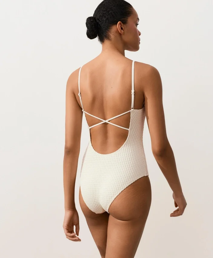Maillot de bain à col rond en crochet texturé bulles Maillot de bain à col rond en crochet texturé bulles