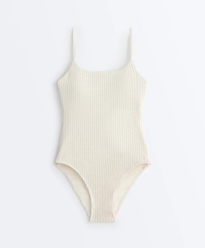 Maillot de bain à col rond en crochet texturé bulles Maillot de bain à col rond en crochet texturé bulles