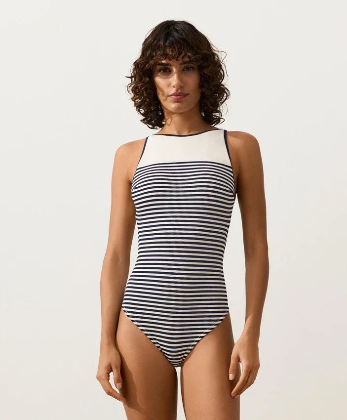 Maillot de bain dos nu à rayures Maillot de bain dos nu à rayures