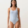 Maillot de bain à rayures texturées et encolure ronde Maillot de bain à rayures texturées et encolure ronde