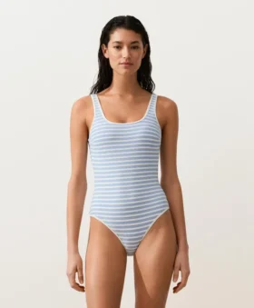 Maillot de bain à rayures texturées et encolure ronde