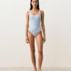 Maillot de bain à rayures texturées et encolure ronde Maillot de bain à rayures texturées et encolure ronde