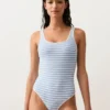 Maillot de bain à rayures texturées et encolure ronde Maillot de bain à rayures texturées et encolure ronde