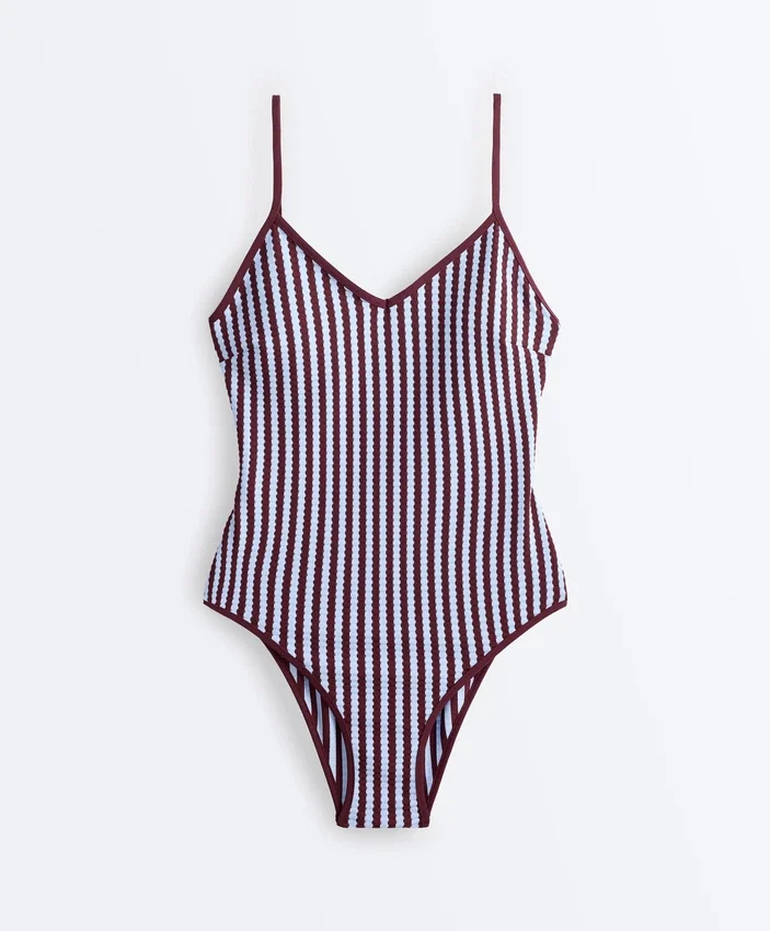 Maillot de bain triangle à rayures texturées Maillot de bain triangle à rayures texturées