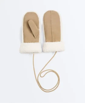 Moufles en cuir avec imitation de peaux lainées