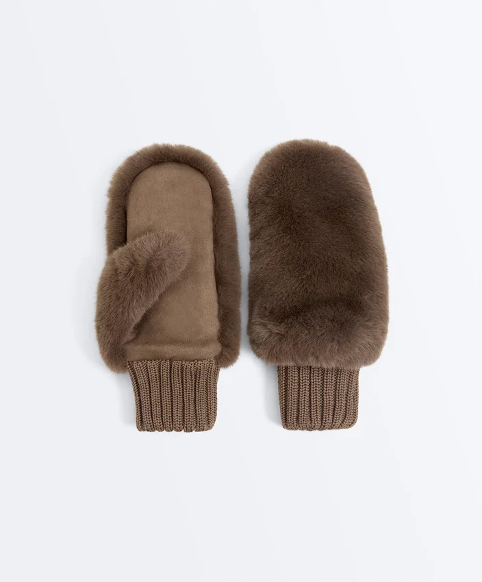 Moufles en fausse fourrure avec poignet élastiqué Moufles en fausse fourrure avec poignet élastiqué