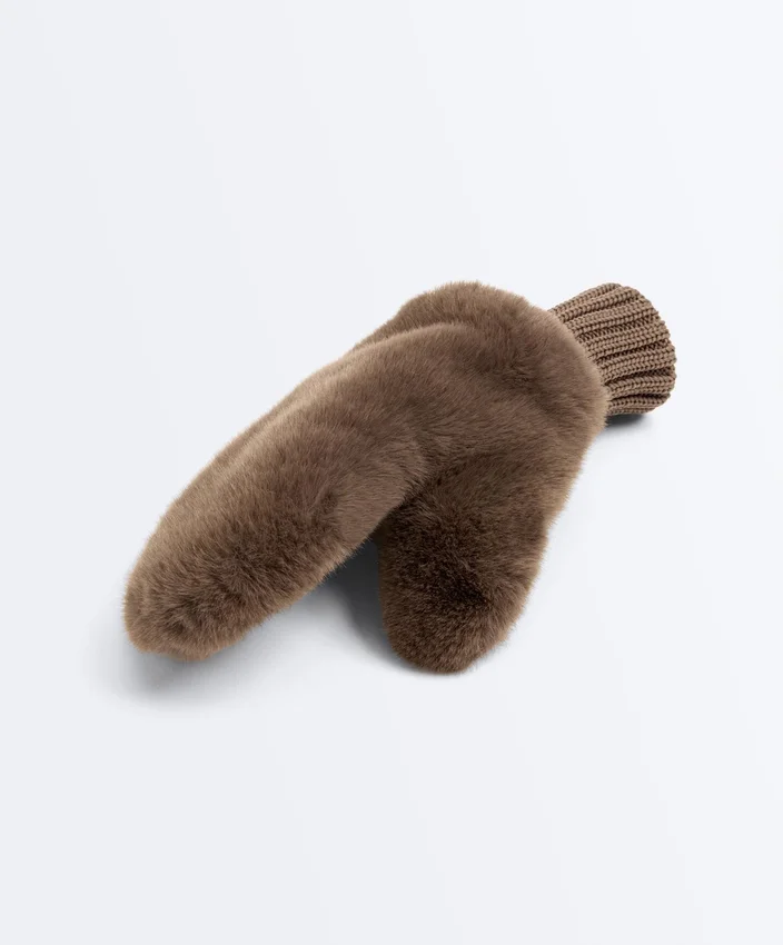 Moufles en fausse fourrure avec poignet élastiqué Moufles en fausse fourrure avec poignet élastiqué