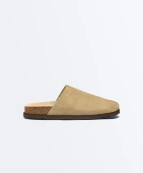 Mules en cuir refendu