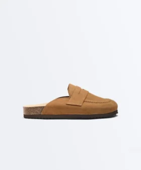 Mules en cuir refendu