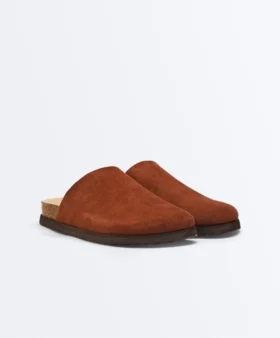Mules en cuir refendu