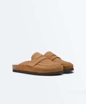 Mules en cuir refendu
