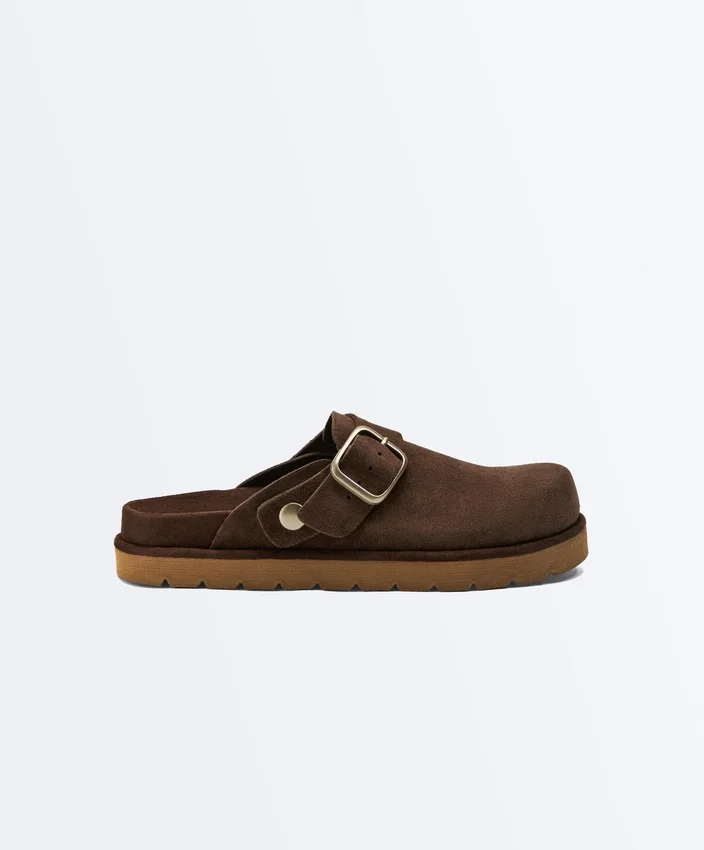 Mules en cuir refendu à boucle Mules en cuir refendu à boucle