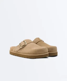 Mules en cuir refendu à boucle