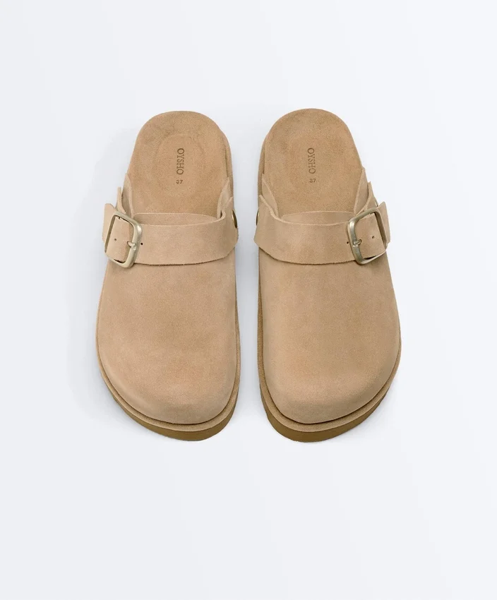 Mules en cuir refendu à boucle Mules en cuir refendu à boucle