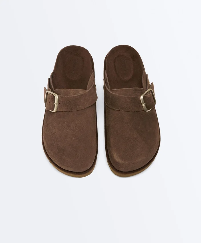 Mules en cuir refendu à boucle Mules en cuir refendu à boucle