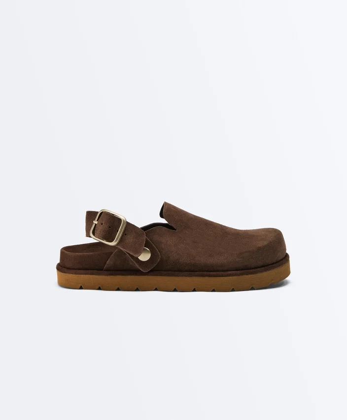 Mules en cuir refendu à boucle Mules en cuir refendu à boucle
