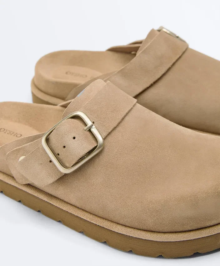 Mules en cuir refendu à boucle Mules en cuir refendu à boucle