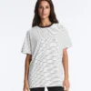 Oversize T-shirt à manches courtes en coton mélangé avec rayures contrastées Oversize T-shirt à manches courtes en coton mélangé avec rayures contrastées