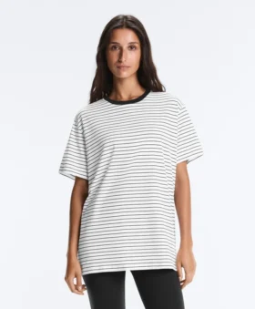 Oversize T-shirt à manches courtes en coton mélangé avec rayures contrastées