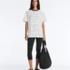 Oversize T-shirt à manches courtes en coton mélangé avec rayures contrastées Oversize T-shirt à manches courtes en coton mélangé avec rayures contrastées