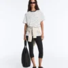 Oversize T-shirt à manches courtes en coton mélangé avec rayures contrastées Oversize T-shirt à manches courtes en coton mélangé avec rayures contrastées