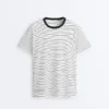 Oversize T-shirt à manches courtes en coton mélangé avec rayures contrastées Oversize T-shirt à manches courtes en coton mélangé avec rayures contrastées