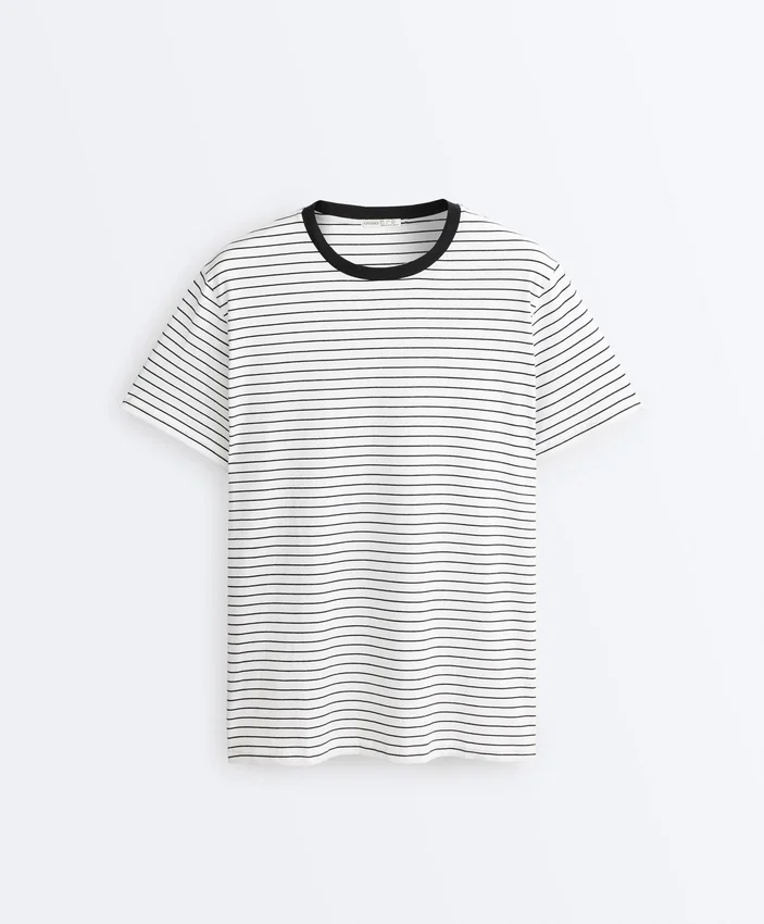 Oversize T-shirt à manches courtes en coton mélangé avec rayures contrastées Oversize T-shirt à manches courtes en coton mélangé avec rayures contrastées