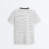 Oversize T-shirt à manches courtes en coton mélangé avec rayures contrastées Oversize T-shirt à manches courtes en coton mélangé avec rayures contrastées