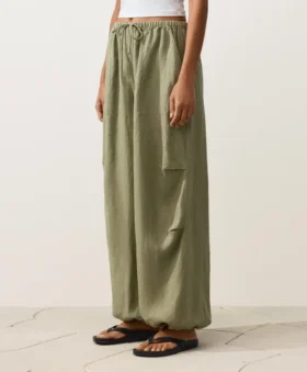 Pantalon bouffant cargo 100 % lin