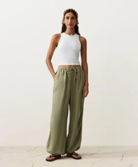 Pantalon bouffant cargo 100 % lin