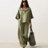Pantalon bouffant cargo 100 % lin