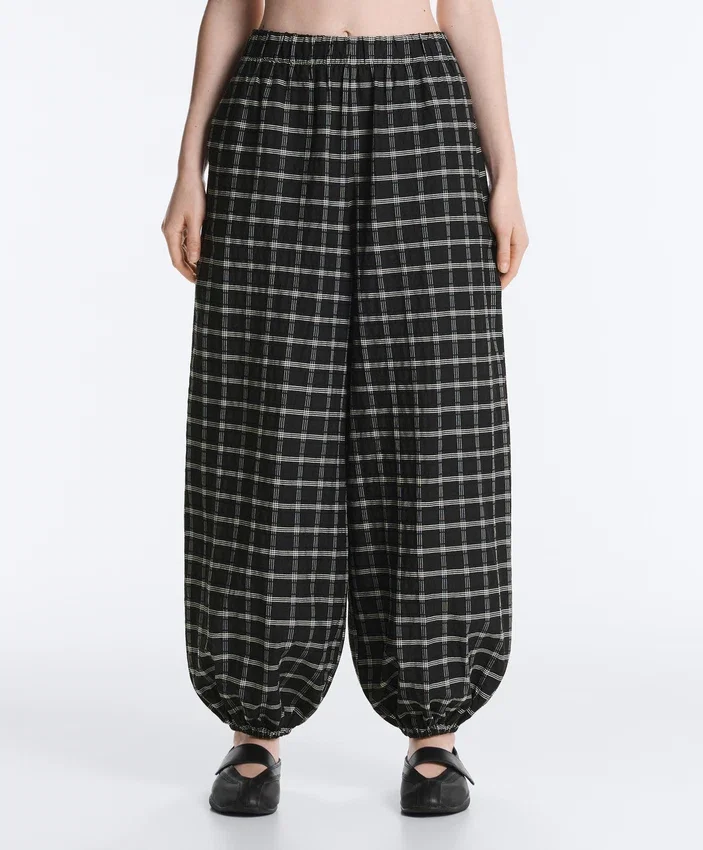 Pantalon bouffant à carreaux en coton Pantalon bouffant à carreaux en coton