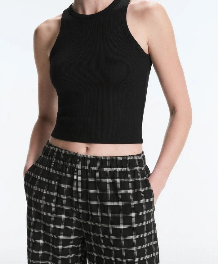 Pantalon bouffant à carreaux en coton Pantalon bouffant à carreaux en coton