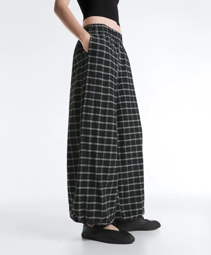 Pantalon bouffant à carreaux en coton Pantalon bouffant à carreaux en coton