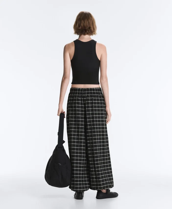 Pantalon bouffant à carreaux en coton Pantalon bouffant à carreaux en coton