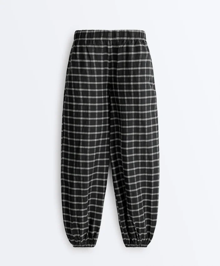 Pantalon bouffant à carreaux en coton Pantalon bouffant à carreaux en coton