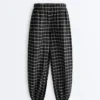 Pantalon bouffant à carreaux en coton Pantalon bouffant à carreaux en coton