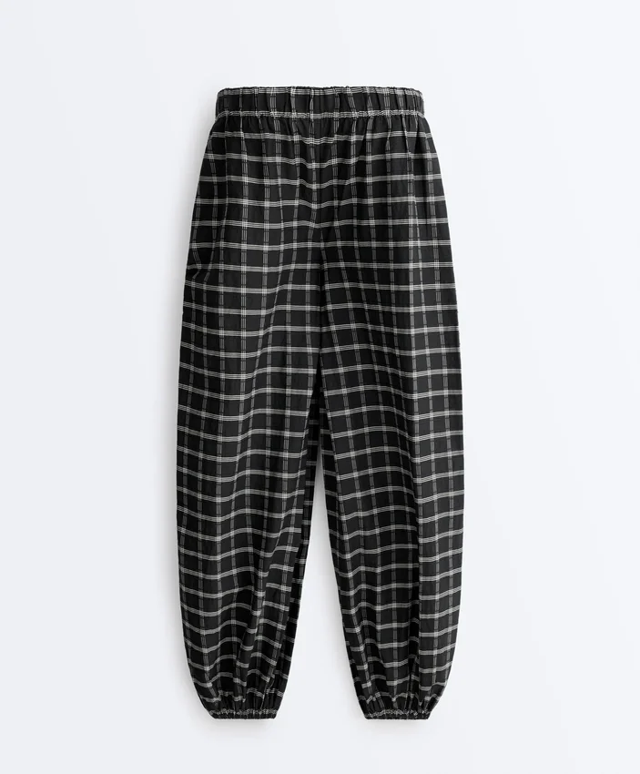 Pantalon bouffant à carreaux en coton Pantalon bouffant à carreaux en coton
