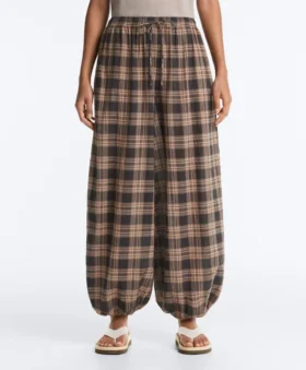 Pantalon bouffant à carreaux en mélange de coton