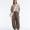 Pantalon bouffant à carreaux en mélange de coton Pantalon bouffant à carreaux en mélange de coton