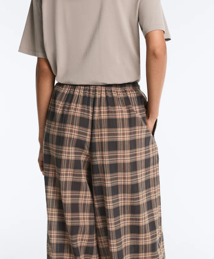 Pantalon bouffant à carreaux en mélange de coton Pantalon bouffant à carreaux en mélange de coton