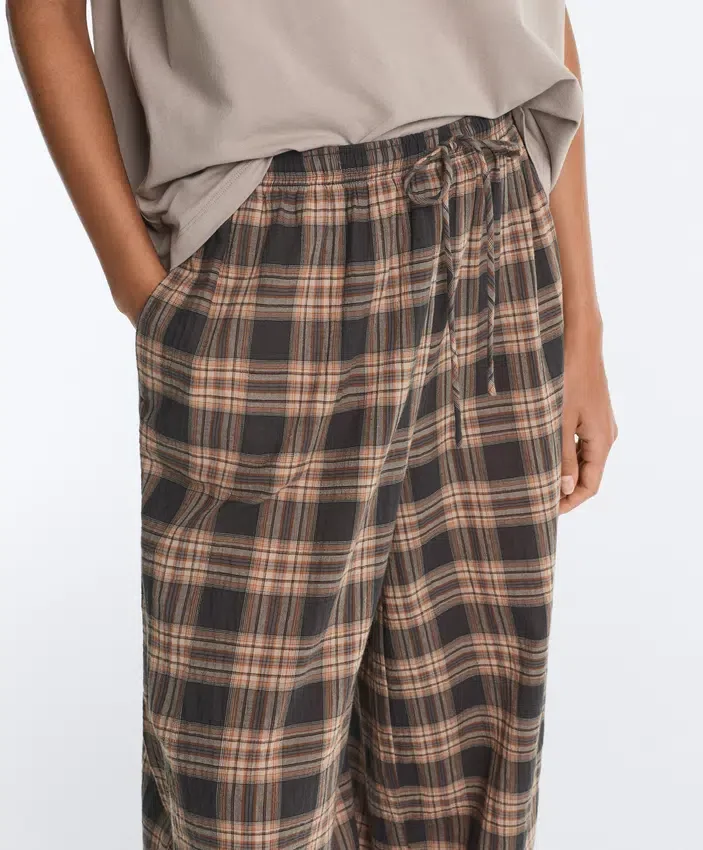 Pantalon bouffant à carreaux en mélange de coton Pantalon bouffant à carreaux en mélange de coton