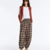 Pantalon bouffant à carreaux en mélange de coton Pantalon bouffant à carreaux en mélange de coton