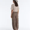 Pantalon bouffant à carreaux en mélange de coton Pantalon bouffant à carreaux en mélange de coton
