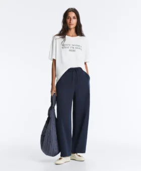 T-shirt ample à manches courtes en mélange de coton avec slogan