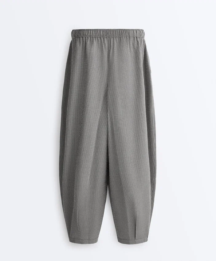 Pantalon bouffant en mélange de lyocell à carreaux vichy Pantalon bouffant en mélange de lyocell à carreaux vichy