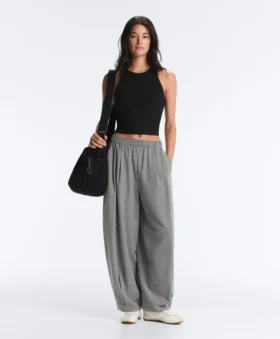Pantalon bouffant en mélange de lyocell à carreaux vichy