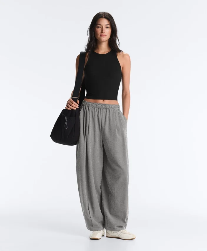 Pantalon bouffant en mélange de lyocell à carreaux vichy Pantalon bouffant en mélange de lyocell à carreaux vichy